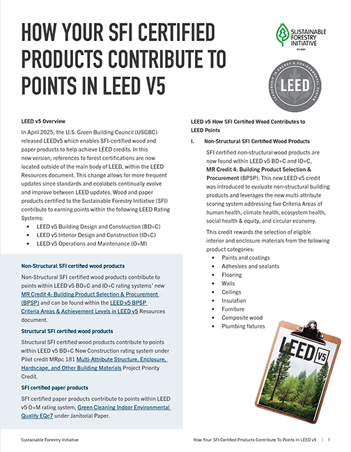 How Your SFI Certified Products Contribute to Points in LEED v5