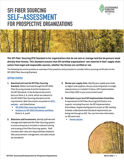 SFI Fiber Sourcing Self-Assessment for Prospective Organizations